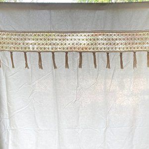 Wild Sage Bed Bath and Beyond ivory fabric shower curtain crochet tassels